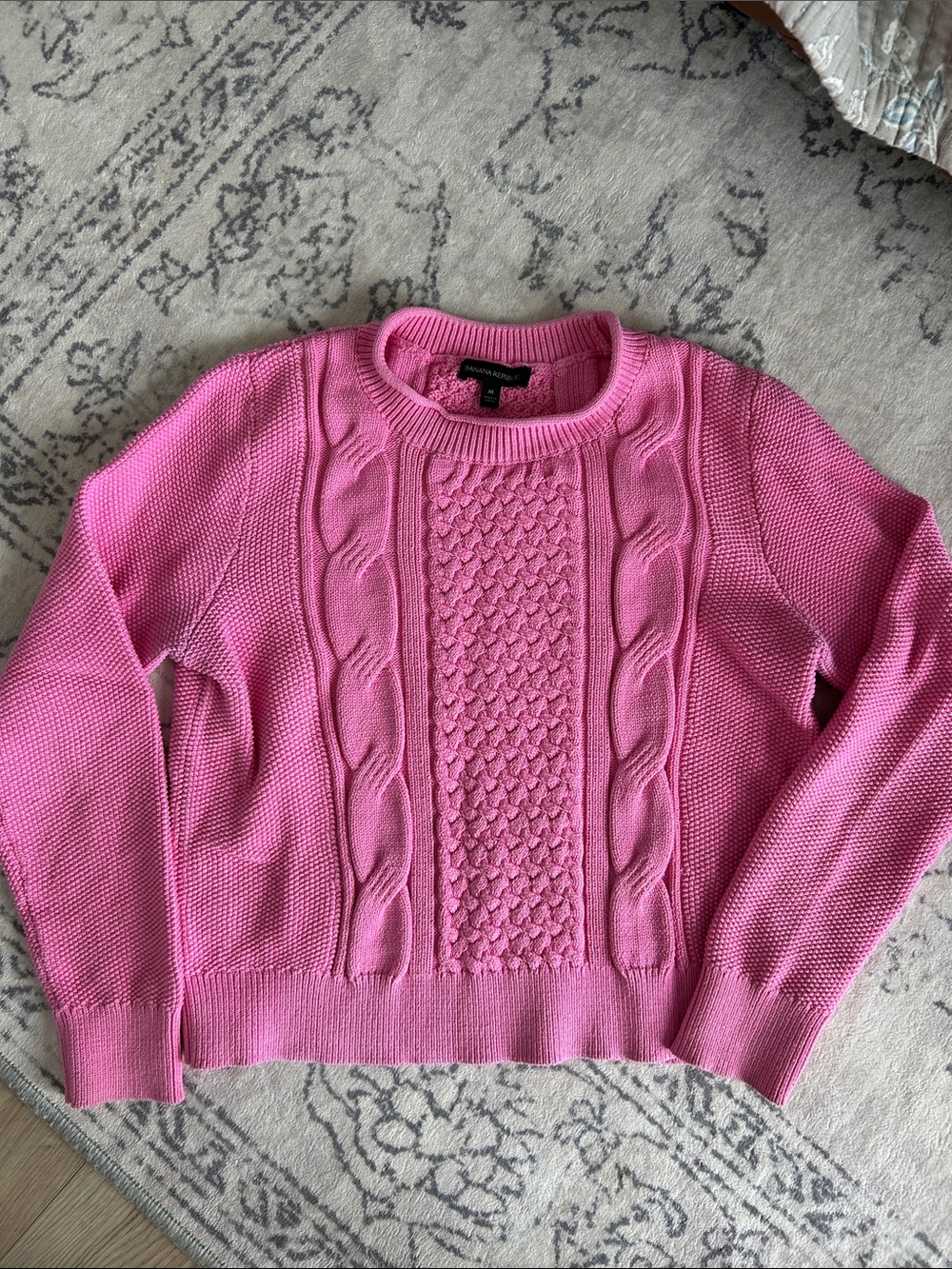 Banana Republic Pink Cable-Front Crewneck Sweater